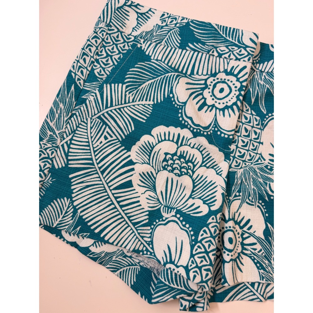 Trina Turk Corbin 2 Shorts Womens 6 Teal White New Floral Pineapple‎ Tropical - Picture 2 of 7